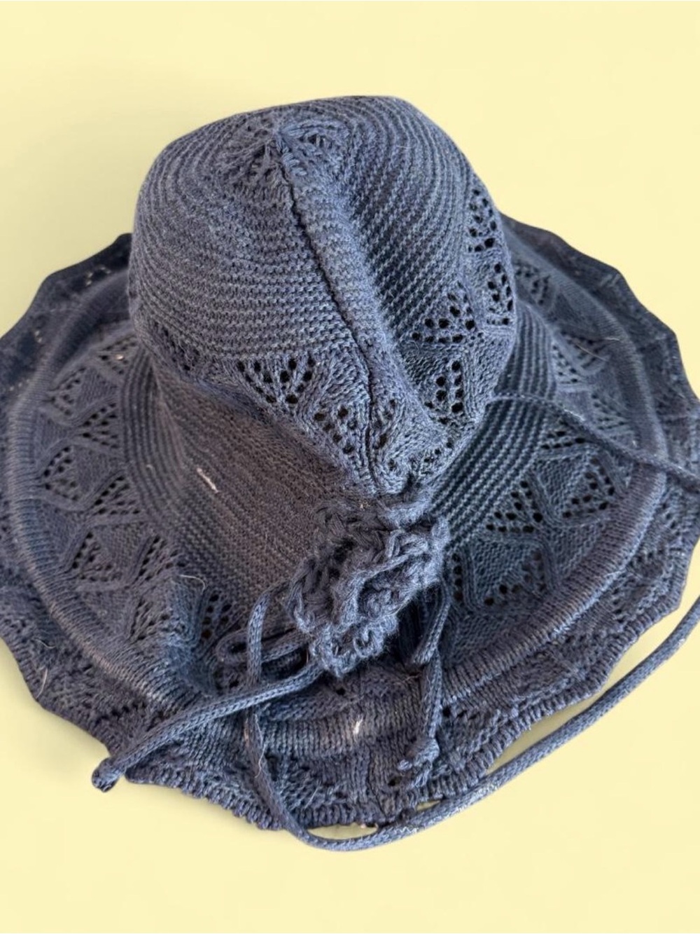 Crochet Wide-Brim Sun Hat in Navy Blue
